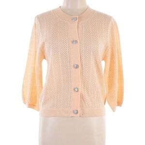 ASOS Pointelle Stitch Rhinestone Button Down 3/4" Sleeve Cardigan Sweater